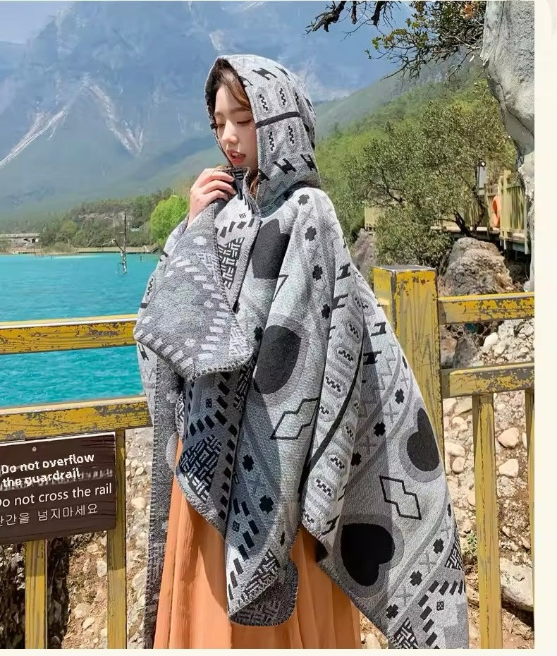 Cashmere Wool Cape Scarf Split Thickened Autumn and Winter Women Cape