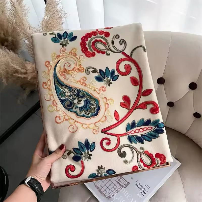 Women Embroidered Scarf Elegant and Versatile for Women Floral Long Shawl