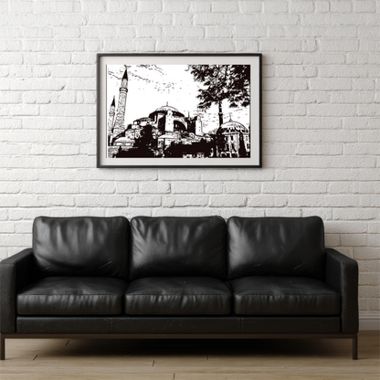 Hand Drawn Hagia Sophia Mosque City Art on Cartridge Paper - No Frame (Size: A4 & A3)