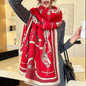 Luxury Women Limited Edition Horse Design Cashmere Touch Scarf - Warm Fringe Shawl