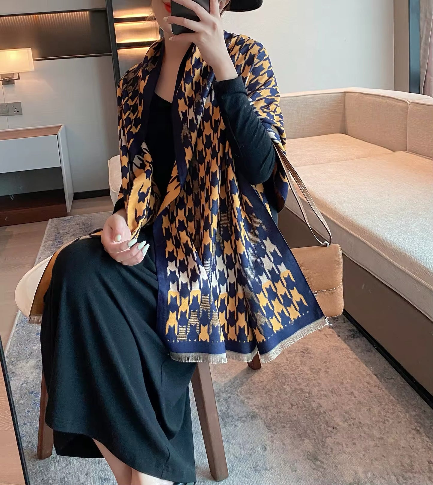 Women Luxurious Cashmere Touch Scarf - Warm Fringe Shawl