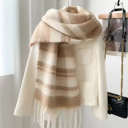 Women & Men Wool Scarf Winter High-End Autumn Winter Versatile Mohair Thickened Striped Meridian Shawl Women Woollen