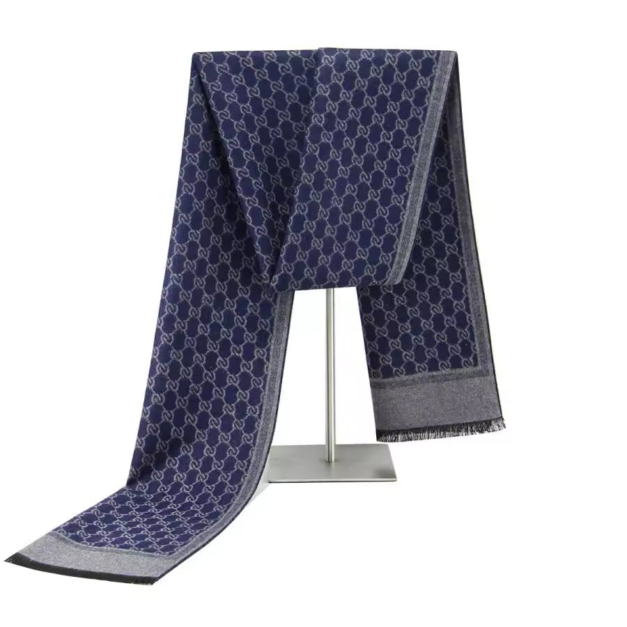 Men & Women Checked Pattern Cashmere Touch Scarf - Warm Fringe Shawl