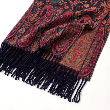 Luxury Women Classic Pashmina Double Sided Cashmere Touch Scarf - Warm Fringe Women Floral Shawl