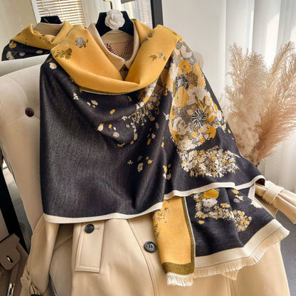 Luxury Women Limited Edition Horse Design  Cashmere Touch Scarf - Warm Fringe Shawl