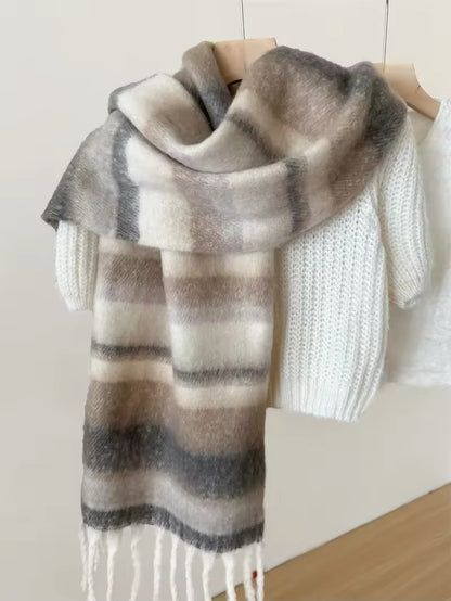 Women & Men Wool Scarf Winter High-End Autumn Winter Versatile Mohair Thickened Striped Meridian Shawl Women Woollen