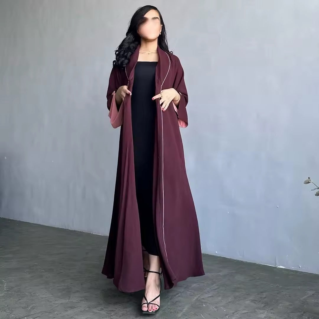 Women Split Abaya Open Front Kaftan Arab Long Robe