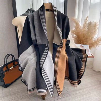 Women Luxurious Cashmere Touch Scarf - Warm Fringe Shawl