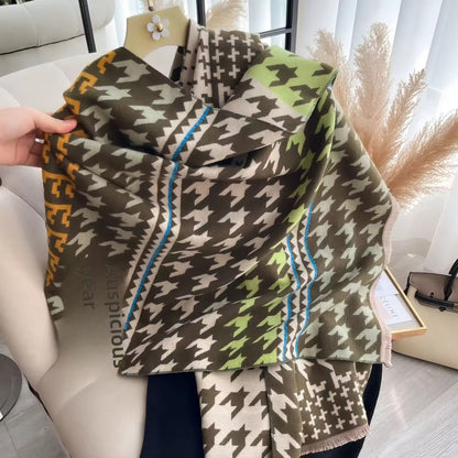 Women Luxurious Cashmere Touch Scarf - Warm Fringe Shawl