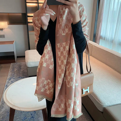 Women Luxurious Cashmere Touch Scarf - Warm Fringe Shawl