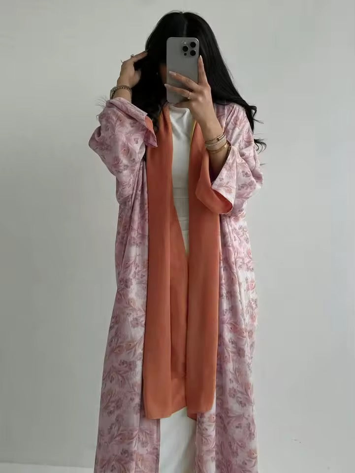 Women Split Abaya Open Front Kaftan Arab Long Robe