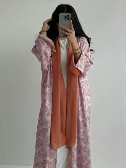 Women Split Abaya Open Front Kaftan Arab Long Robe