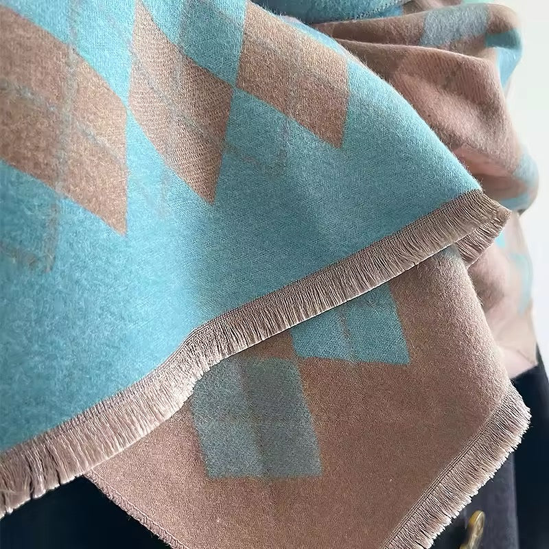 Women Luxurious Cashmere Touch Scarf - Warm Fringe Shawl