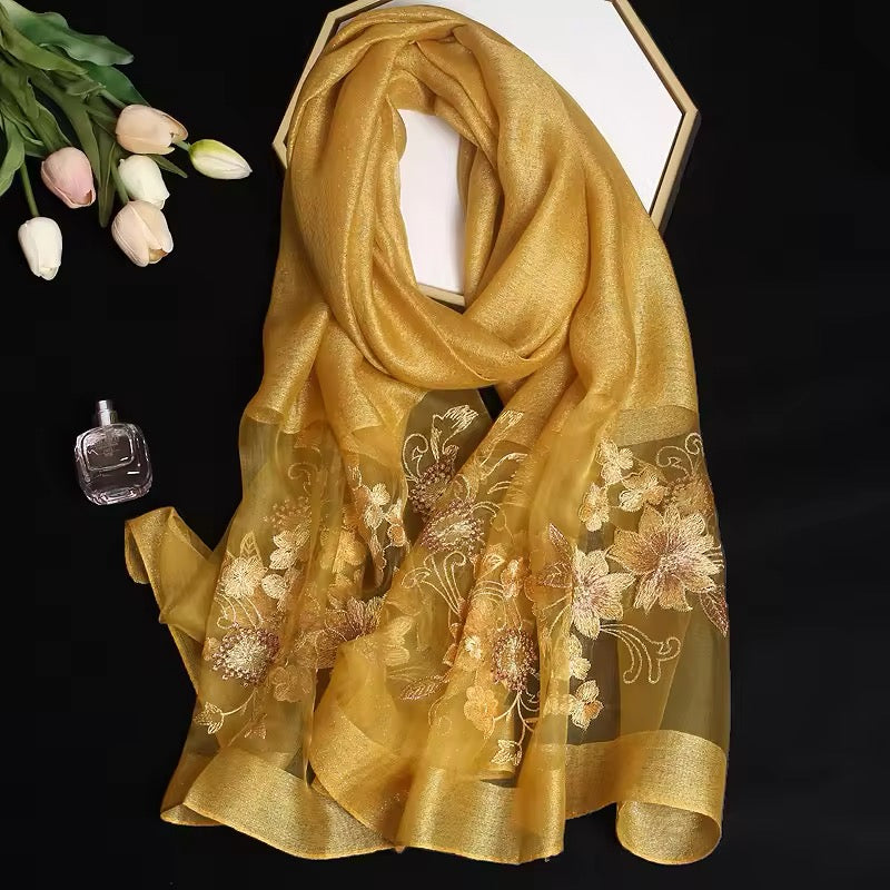 Women Embroidered Scarf Elegant and Versatile for Women Floral Shawl