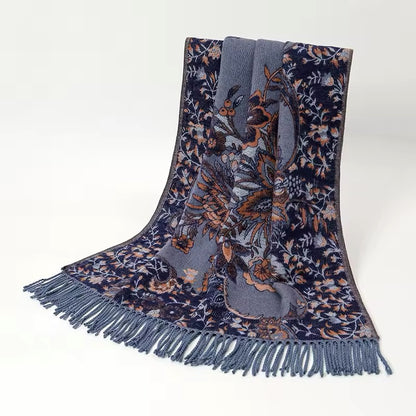 Luxury Women Classic Pashmina Double Sided Cashmere Touch Scarf - Warm Fringe Women Floral Shawl