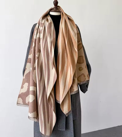 Tiger and Leopard Print Scarf Thickened Warm Cashmere Double Sided Shawl Women Allure