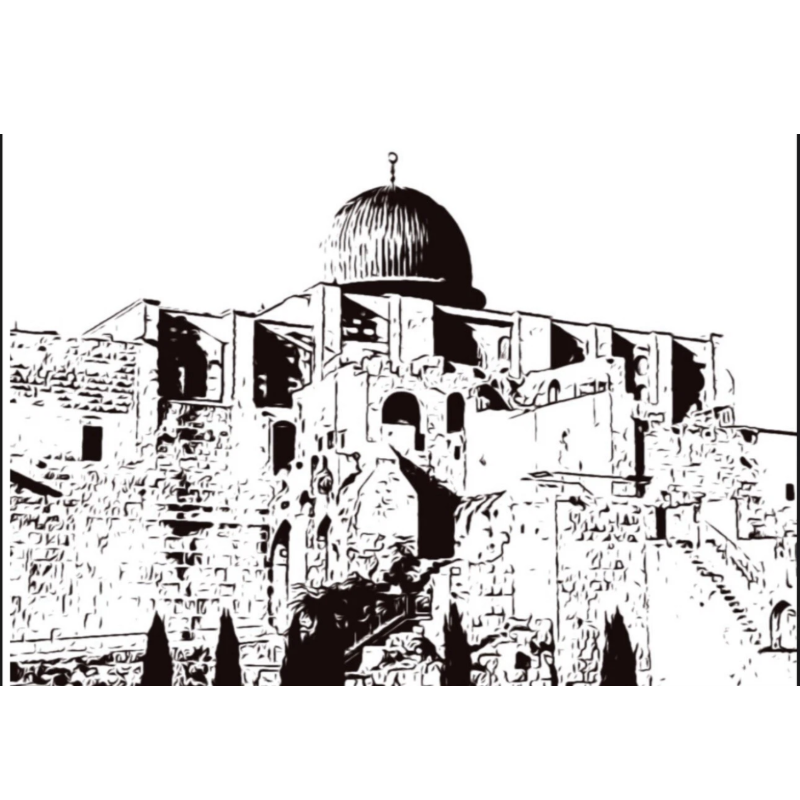 Hand Drawn Aqsa Mosque City Art on Cartridge Paper - No Frame (Size: A4 & A3)