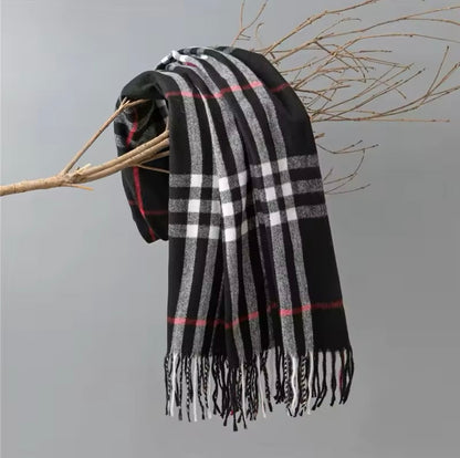 Men & Women Checked Pattern Cashmere Touch Scarf - Warm Fringe Shawl