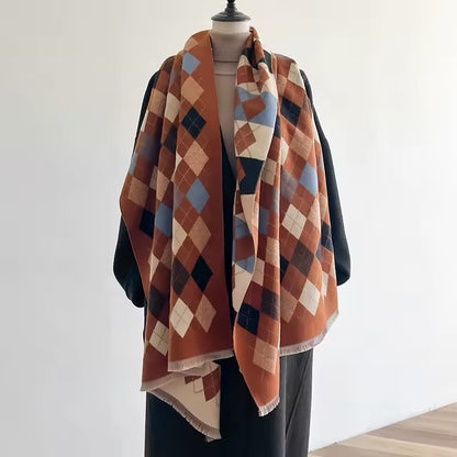 Women Luxurious Cashmere Touch Scarf - Warm Fringe Shawl