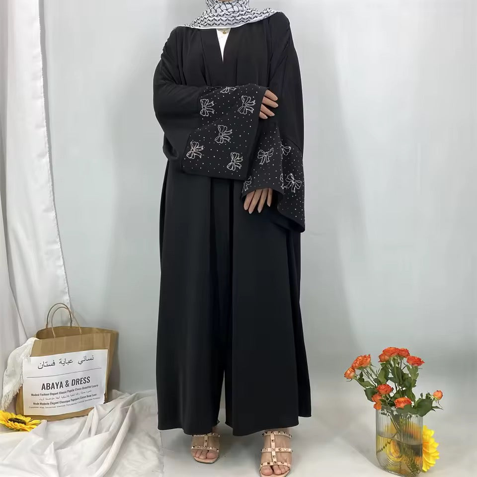 Women Split Abaya Open Front Kaftan Arab Long Robe