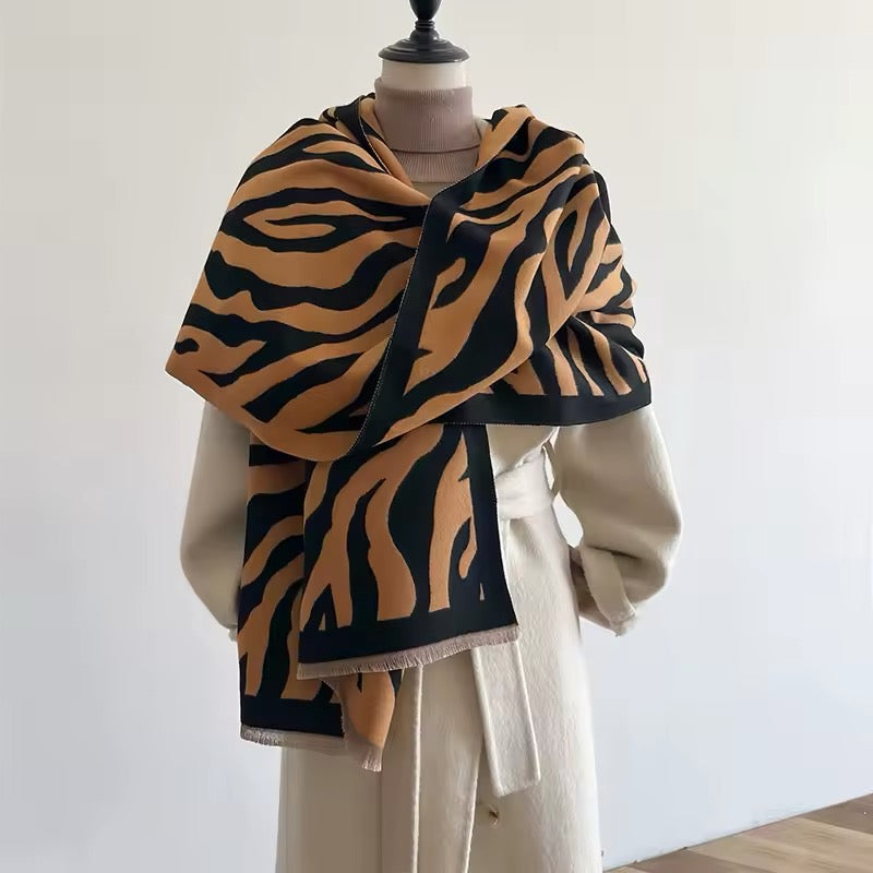 Tiger Print Scarf Thickened Warm Cashmere Shawl Women Allure