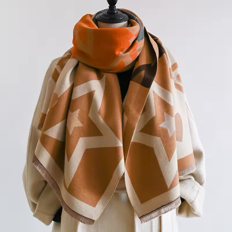 Women Luxurious Cashmere Touch Scarf - Warm Fringe Shawl