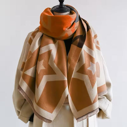 Women Luxurious Cashmere Touch Scarf - Warm Fringe Shawl