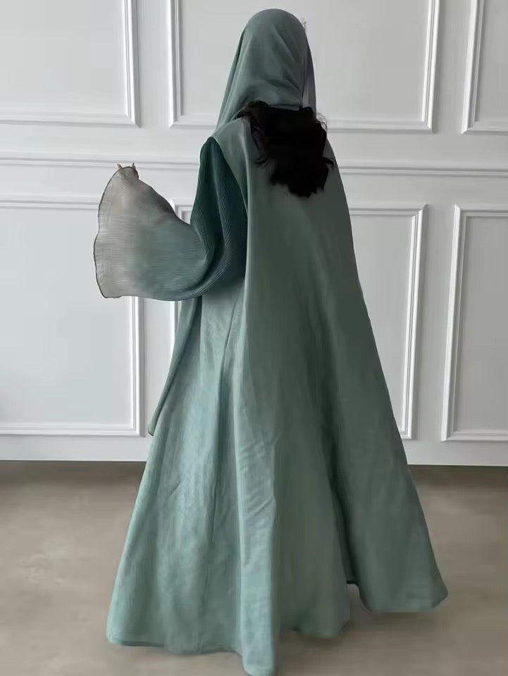 Women Split Abaya Open Front Kaftan Arab Long Robe