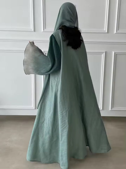 Women Split Abaya Open Front Kaftan Arab Long Robe