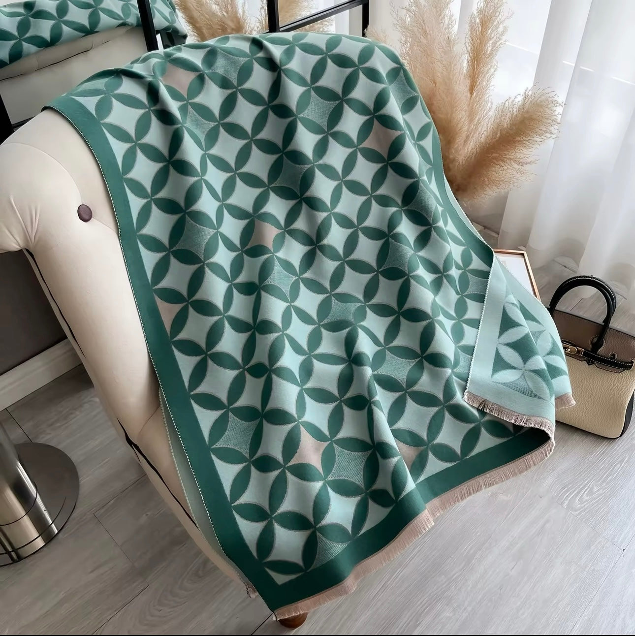 Women Luxurious Cashmere Touch Scarf - Warm Fringe Shawl