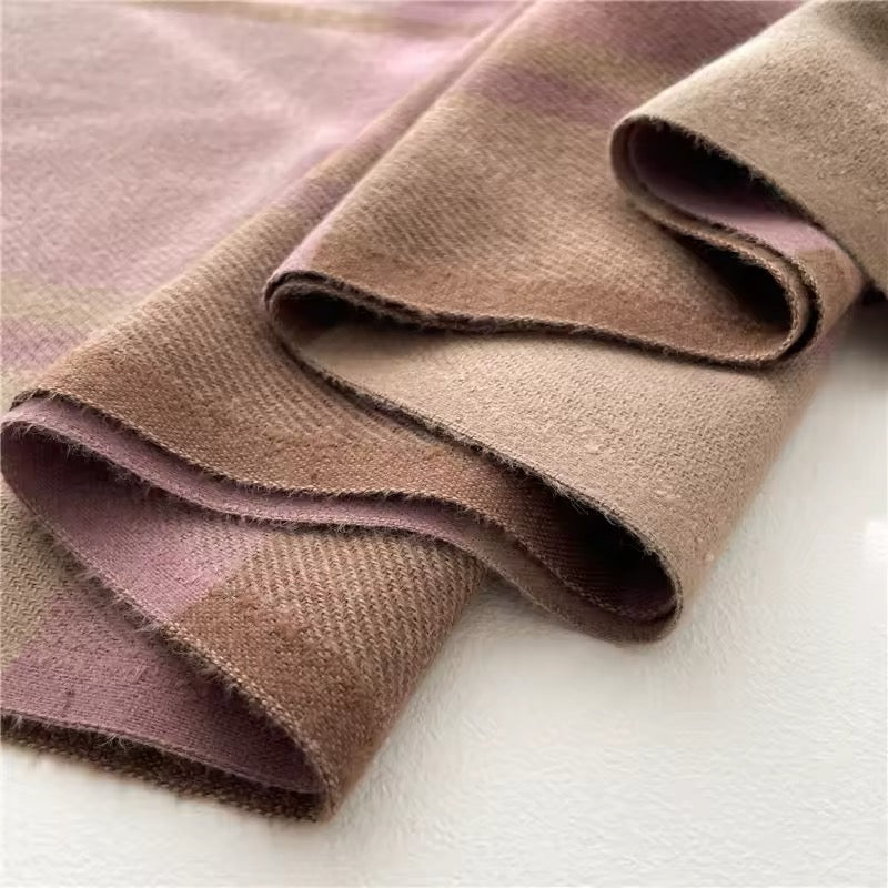 Men & Women Checked Pattern Cashmere Touch Scarf - Warm Fringe Shawl