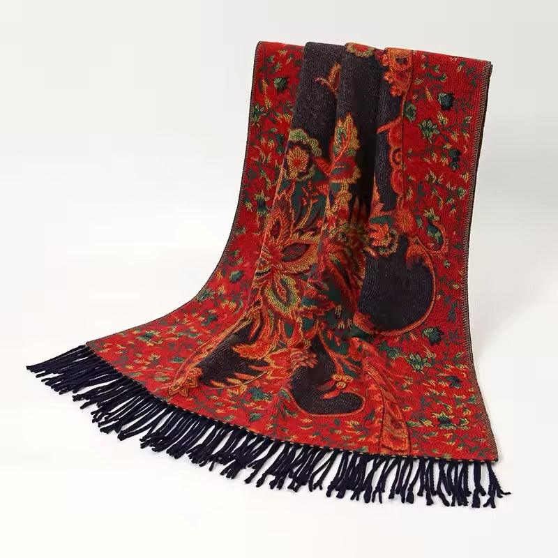 Luxury Women Classic Pashmina Double Sided Cashmere Touch Scarf - Warm Fringe Women Floral Shawl
