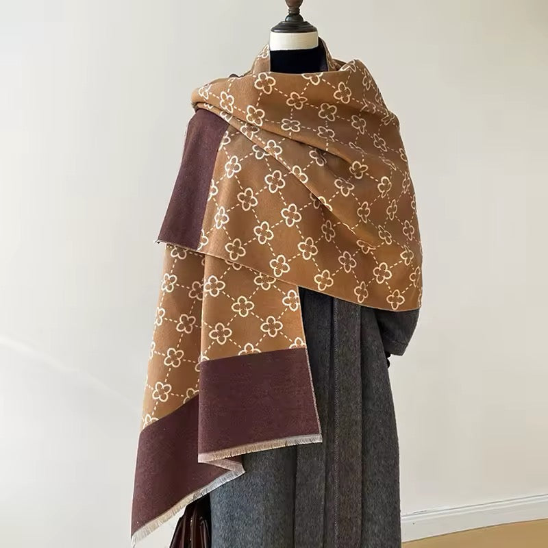 Women Luxurious Cashmere Touch Scarf - Warm Fringe Shawl