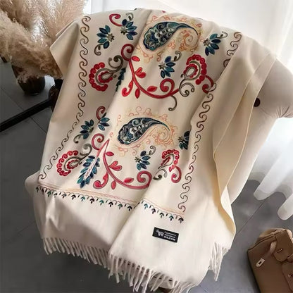 Women Embroidered Scarf Elegant and Versatile for Women Floral Long Shawl