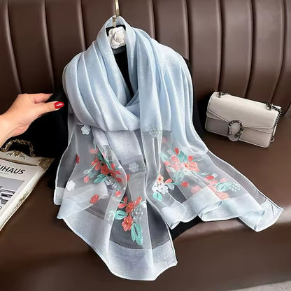 Women Embroidered Scarf Elegant and Versatile for Women Floral Shawl