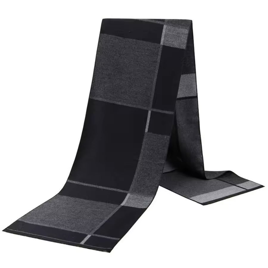 Men & Women Checked Pattern Cashmere Touch Scarf - Warm Fringe Shawl