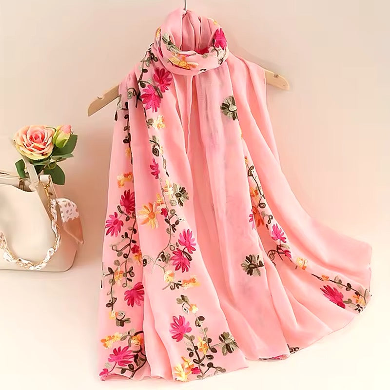 Women Embroidered Scarf Elegant and Versatile for Women Floral Shawl