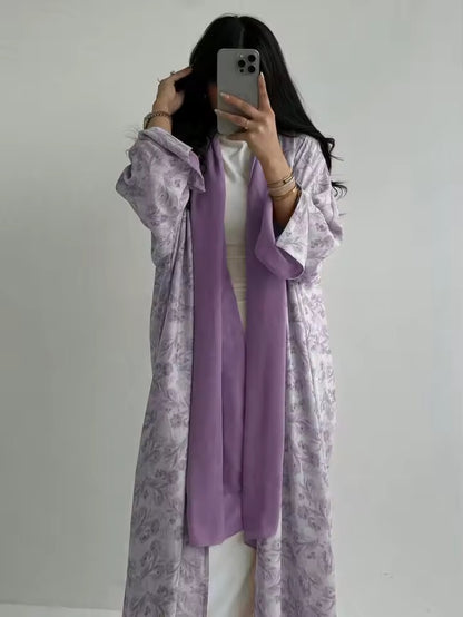 Women Split Abaya Open Front Kaftan Arab Long Robe