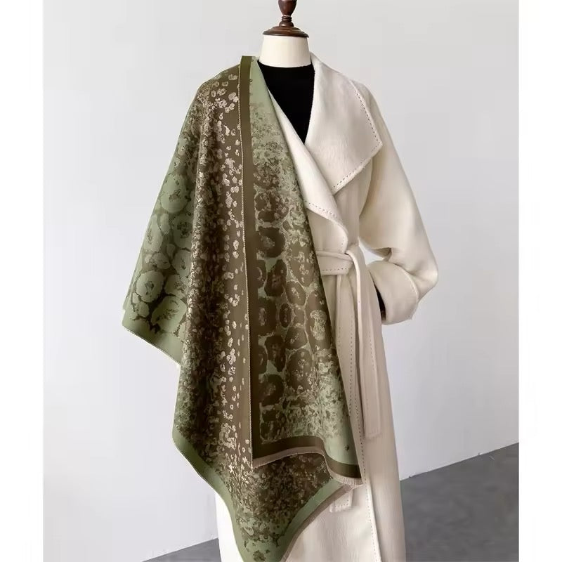 Leopard Print Scarf Thickened Warm Cashmere Double Sided Shawl Women Allure