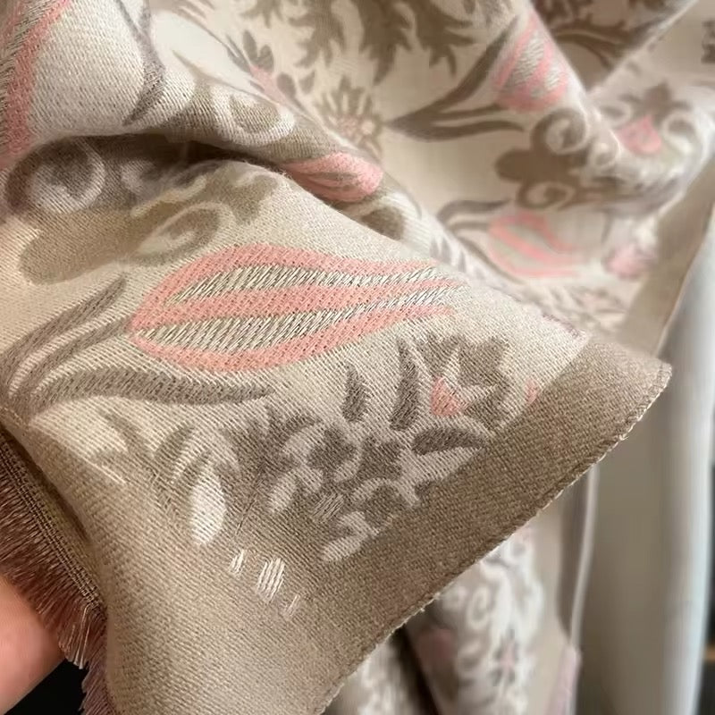 Luxury Women Classic Pashmina Double Sided Cashmere Touch Scarf - Warm Fringe Women Floral Shawl
