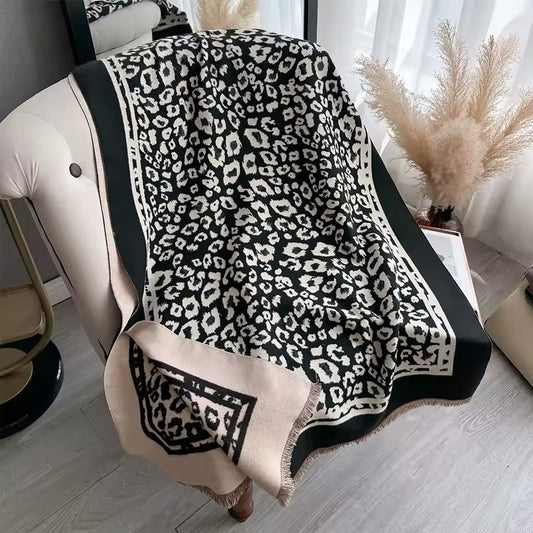 Leopard Print Cheetah Scarf Thickened Warm Cashmere Double Sided Scarves Shawl Women Allure