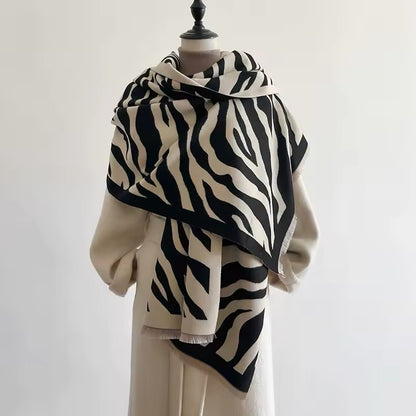 Tiger Print Scarf Thickened Warm Cashmere Shawl Women Allure