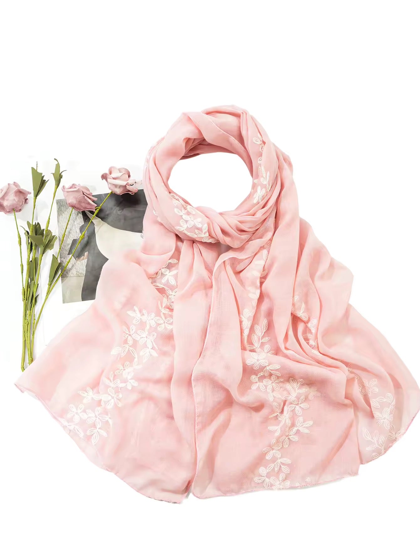 Women Embroidered Scarf Elegant and Versatile for Women Floral Shawl