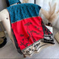 Luxury Women Floral Cashmere Touch Flower Scarf - Warm Fringe Shawl