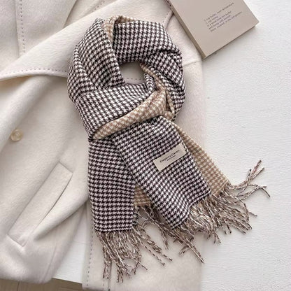 Men &  Women Checked Pattern Cashmere Touch Scarf - Warm Fringe Shawl