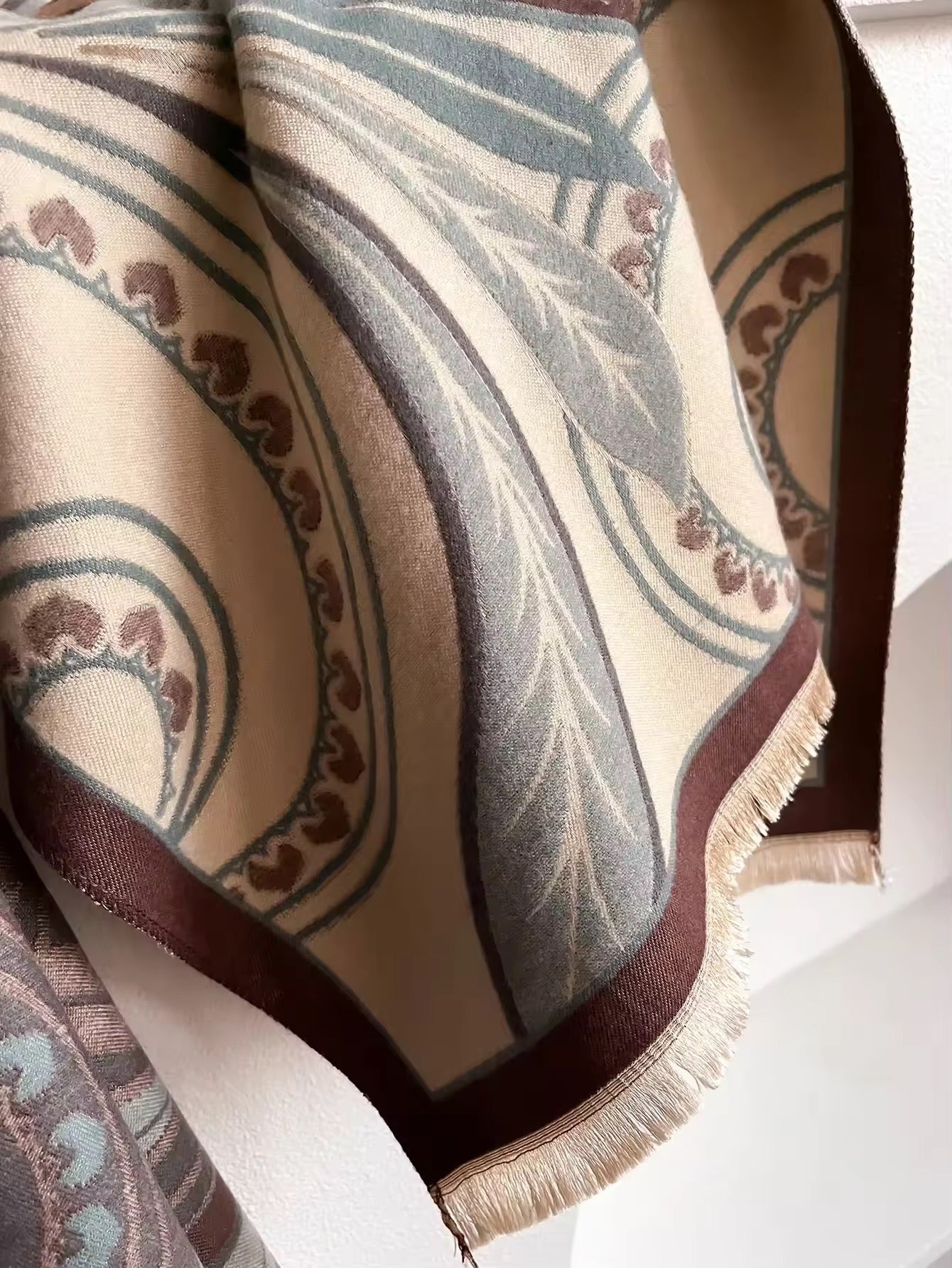 Luxury Women Floral Cashmere Touch Flower Scarf - Warm Fringe Shawl