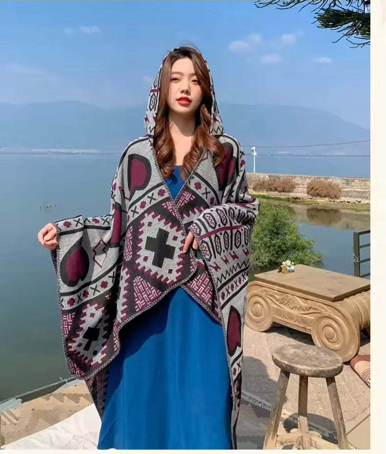 Cashmere Wool Cape Scarf Split Thickened Autumn and Winter Women Cape