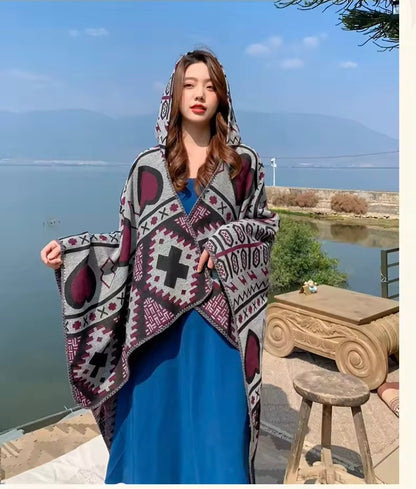 Cashmere Wool Cape Scarf Split Thickened Autumn and Winter Women Cape