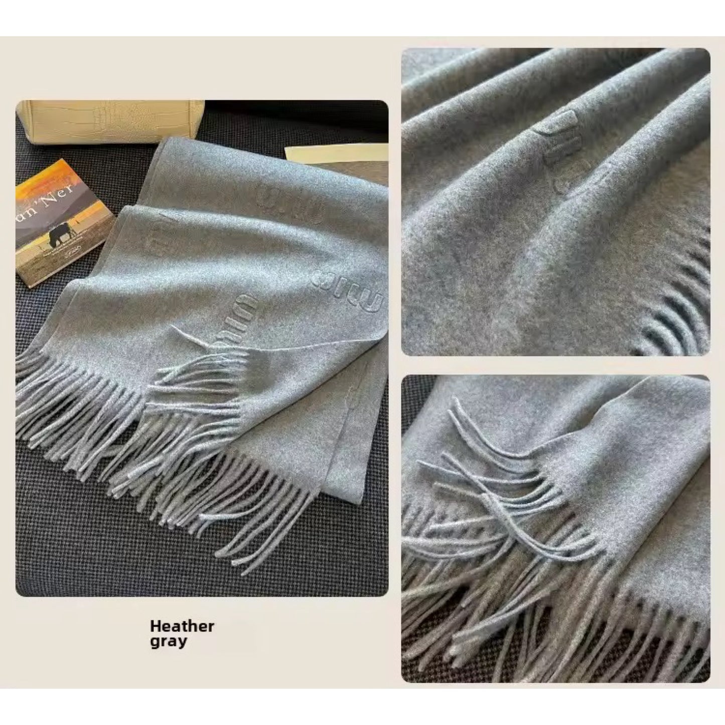 Women & Men Wool Scarf Embossed Simple Warm Muffler Cashmere Thick Fringed Shawl Women Woollen
