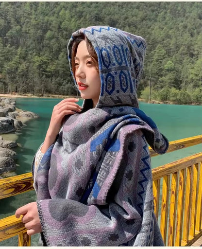 Cashmere Wool Cape Scarf Split Thickened Autumn and Winter Women Cape